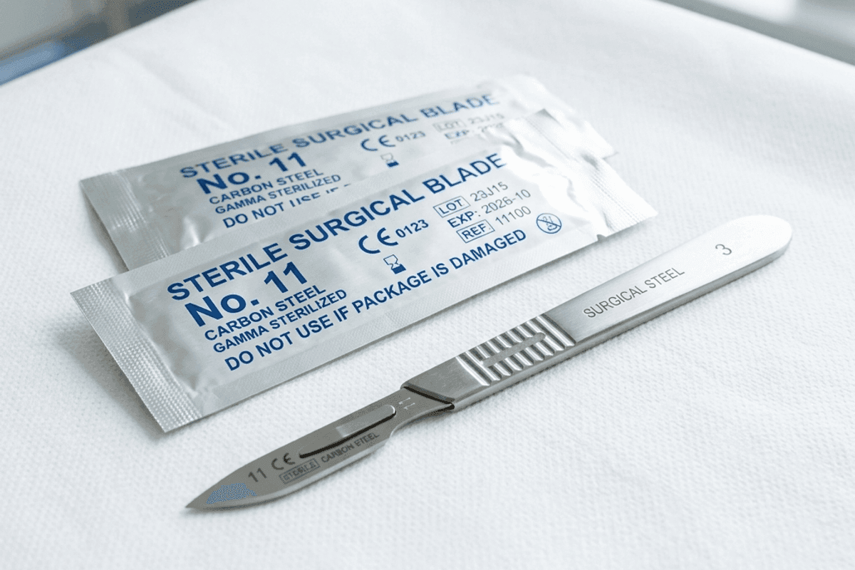 Surgical theatre essentials including sterile kits and blades