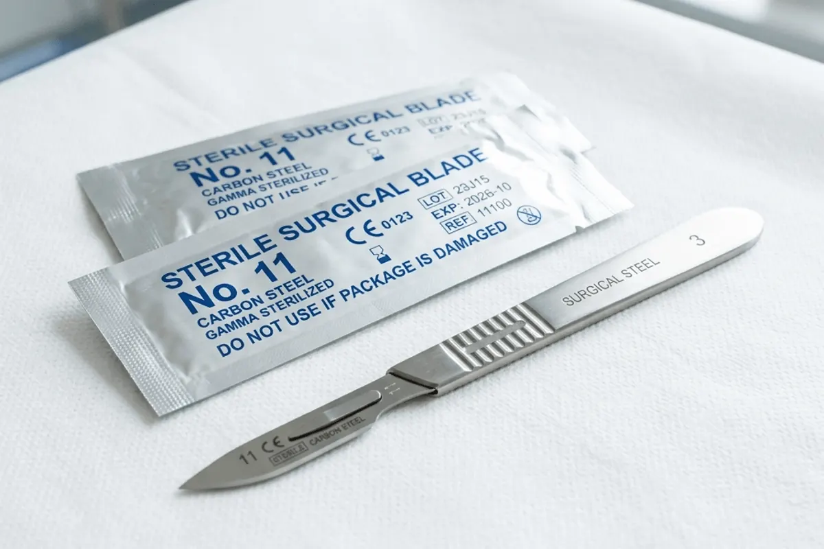 Surgical theatre essentials including sterile kits and blades